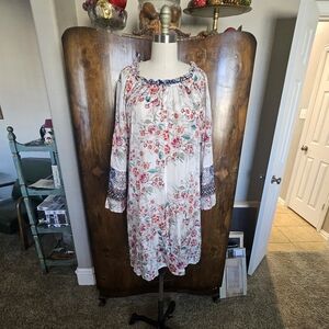 Johnny Was 100% Sill Floral Dress with Long Sleeves